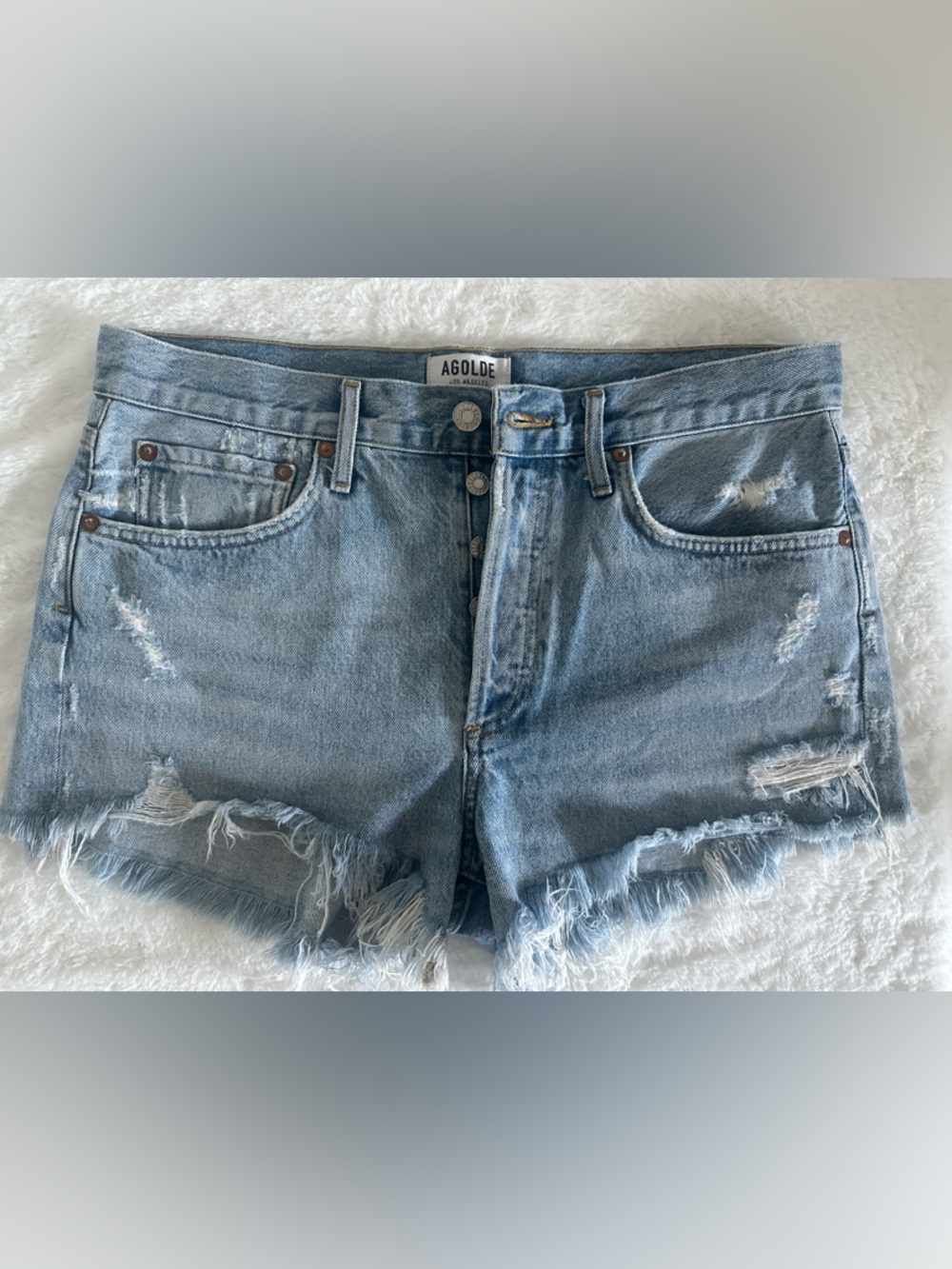 Agolde Light Blue Distressed Denim Cutoff Shorts - Size 28 - Would fit 29